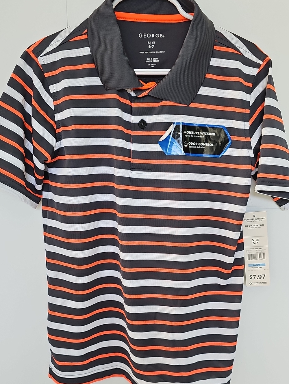 NWT George Boys' Black, White & Orange Striped Polo